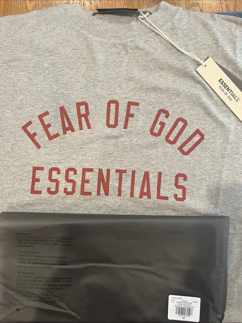 Fear of God Essentials Short Sleeve Tee - Gray with Red Logo